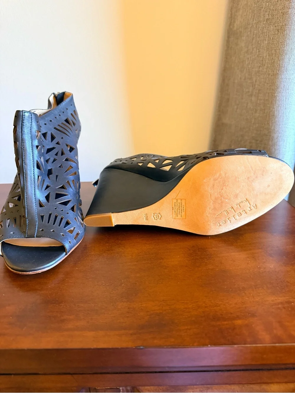 Nicole Miller Black Laser-Cut Peep-Toe Mules